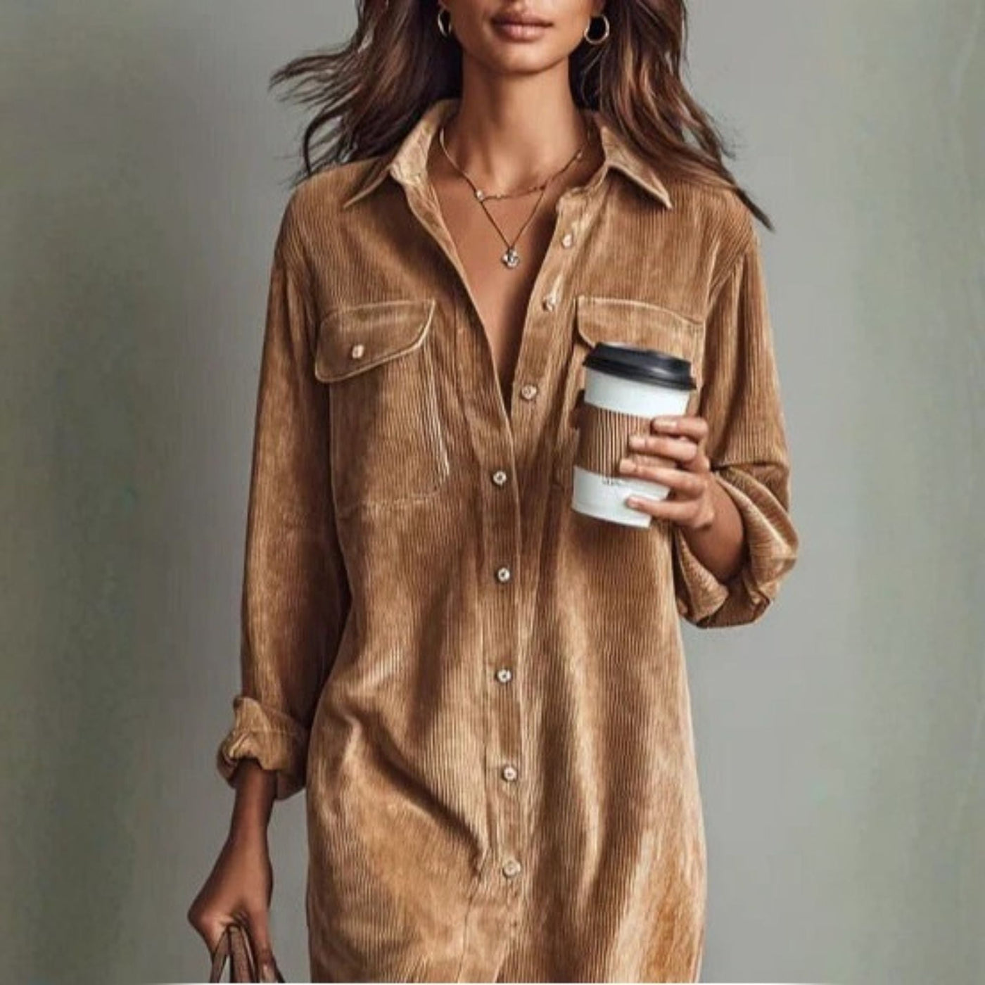 Solan Marseille | Robe midi ample et élégante en velours côtelé