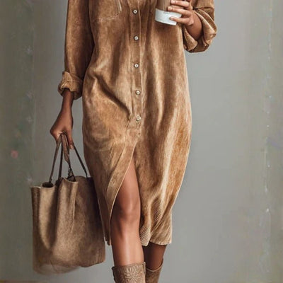 Solan Marseille | Robe midi ample et élégante en velours côtelé